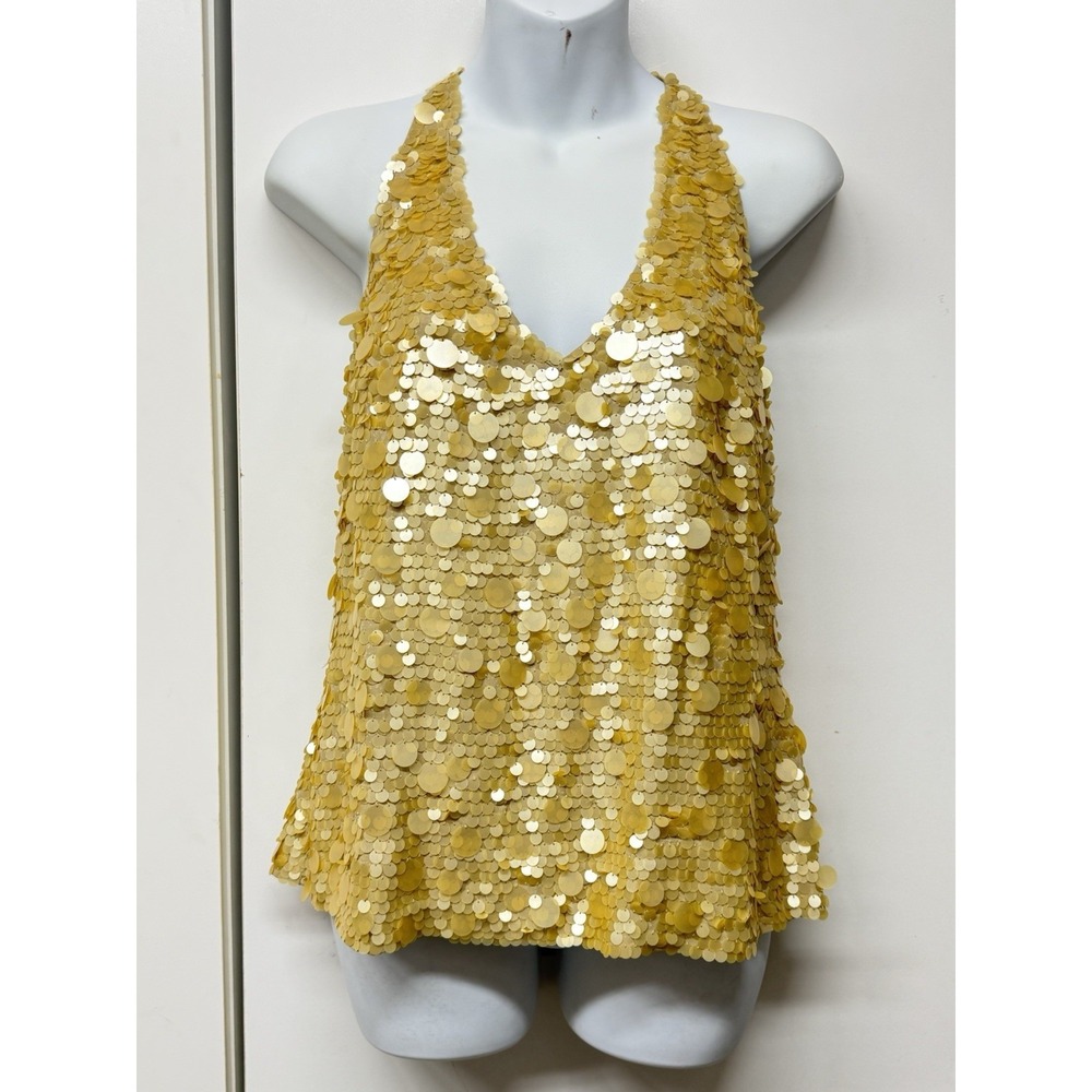 Rare Y2K Vintage City DKNY Gold/Ivory Camisole Paillette Top Women's Sz 12
